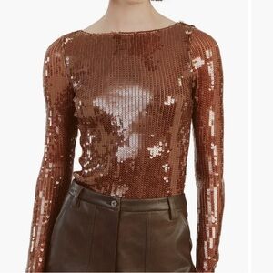 NWT Bardot Brenna sequin backless long sleeve bodysuit brown/ chocolate